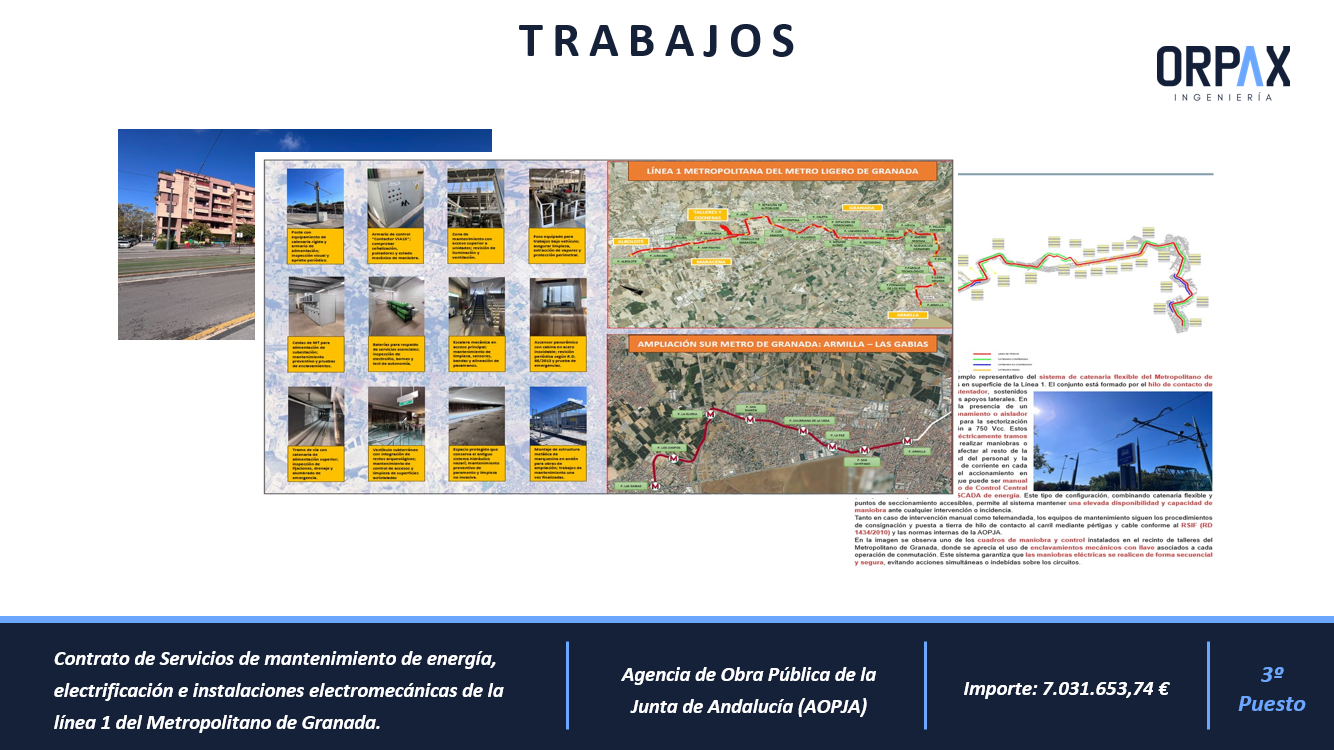 Contrato de Servicios de mantenimiento de energía, electrificación e instalaciones electromecánicas de la línea 1 del Metropolitano de Granada.